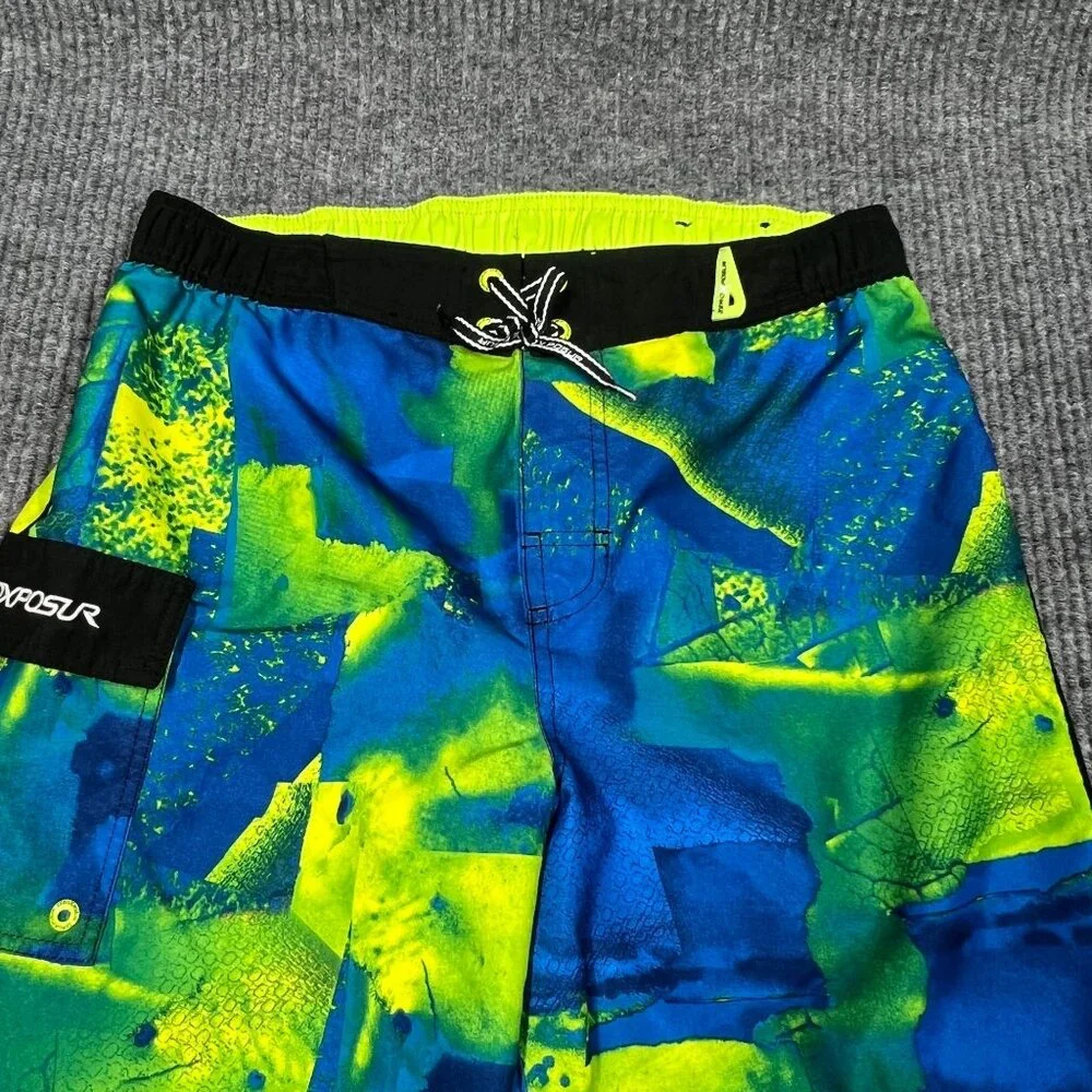 ZeroXposur Drift Swim Trunks‎ Boys XL-18/20 Neon Blue Green Drawstring Pockets